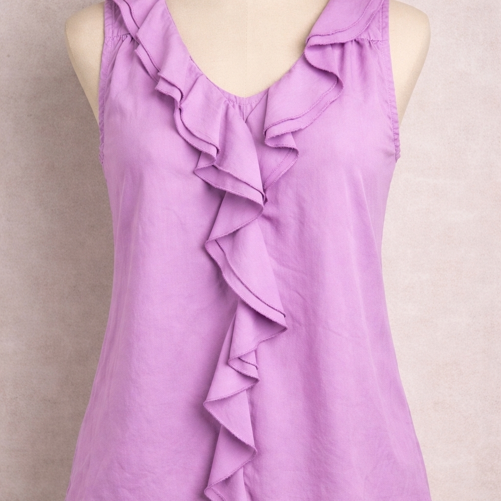 KUT From The Kloth Lavender Ruffle Blouse Womens Medium Boho Feminine Sleeveless - Picture 2 of 8